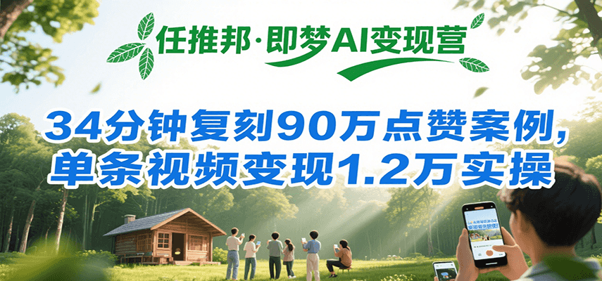 任推邦·即梦AI变现营，34分钟复刻90万点赞案例，单条视频变现1.2万实操-zhichuangquan