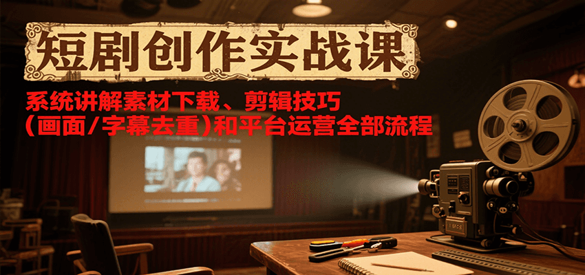 短剧创作实战课，系统讲解素材下载、剪辑技巧(画面/字幕去重)和平台运营全部流程-zhichuangquan