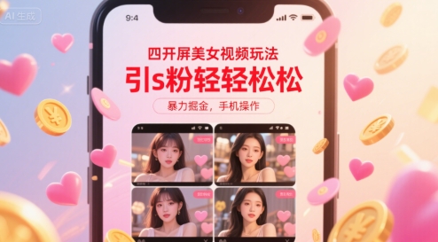 四开屏美女视频玩法，引s粉轻轻松松，暴力掘金，手机操作【揭秘】-zhichuangquan