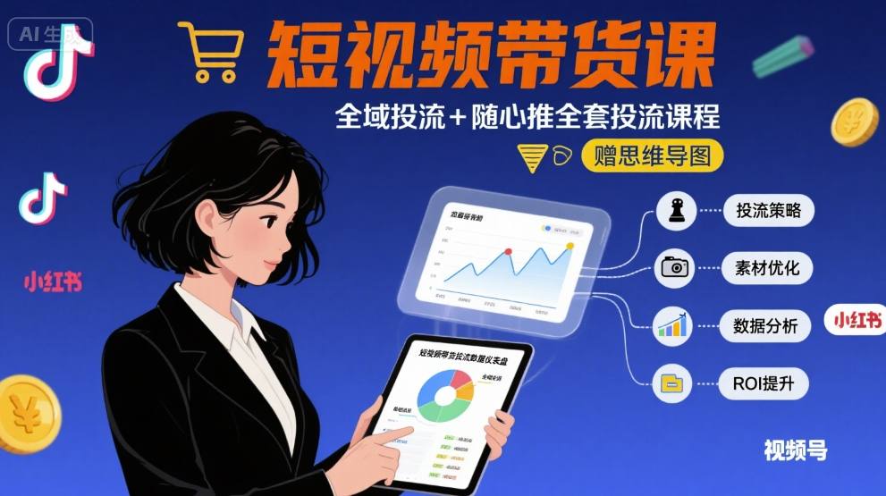 最新短视频带货课，全域投流+随心推全套投流课程+思维导图-zhichuangquan