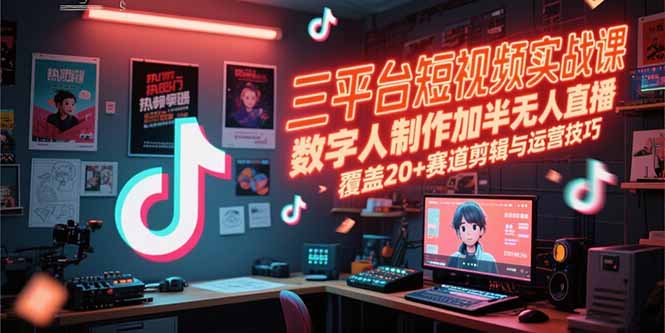 三平台短视频实战课，数字人制作加半无人直播，覆盖20+赛道剪辑与运营技巧-zhichuangquan
