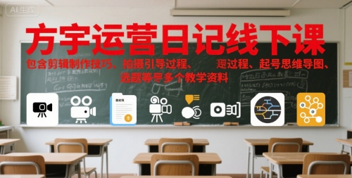 方宇运营日记线下课，包含剪辑制作技巧、拍摄引导过程、起号思维导图、选题等多个教学资料-zhichuangquan