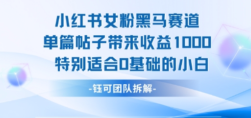 小红书女粉黑马赛道单篇帖子带来收益1k+，特别适合0基础的小白-zhichuangquan