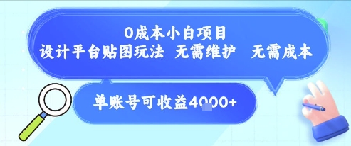 0成本小白项目，设计平台贴图玩法，无需维护，无需成本，单账号单月可产生收益4k+-zhichuangquan