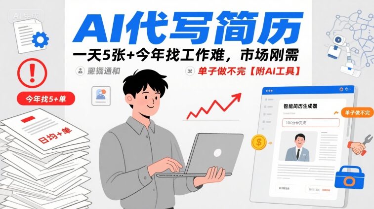 AI代写简历，一天5张+今年找工作难，市场刚需，单子做不完【附AI工具】-zhichuangquan