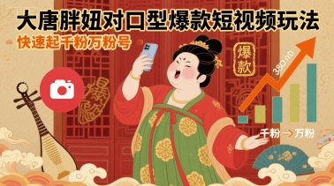大唐胖妞对口型爆款短视频玩法，快速起千粉万粉号-zhichuangquan