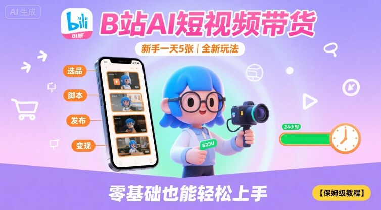 B站AI短视频带货，新手一天5张，全新玩法【保姆级教程】-zhichuangquan