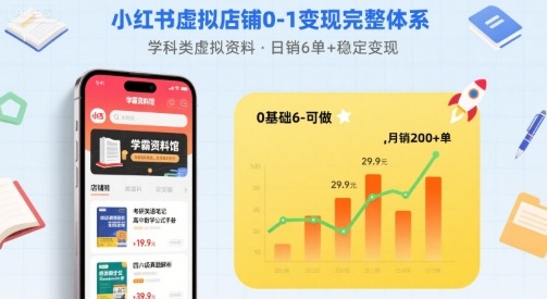 小红书虚拟店铺0-1变现完整体系：卖学科类虚拟资料，一天6张+，很稳定【已完结】-zhichuangquan