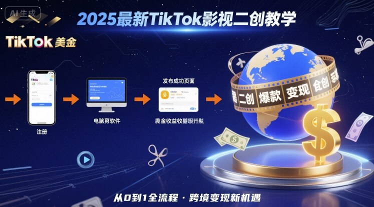 2025年最新TikTok影视二创教学，从注册到发布撸美金全流程，跨境变现新机遇-zhichuangquan