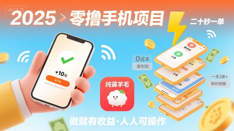 2025年零撸手机项目，二十秒一单，纯薅羊毛 一天2张+做就有-zhichuangquan