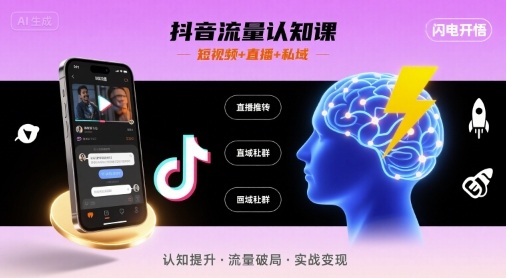 抖音流量认知课，短视频+直播+私域，认知提升，闪电开悟-zhichuangquan