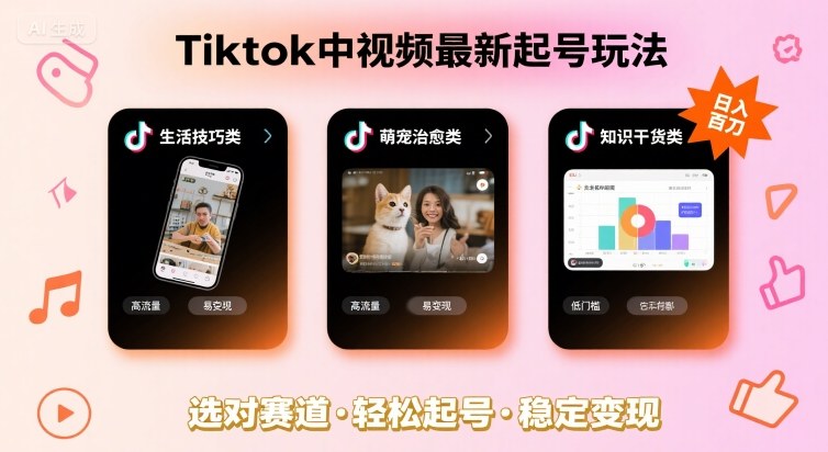 Tiktok中视频最新起号玩法，想要日入百刀，做好这几个赛道就可以了-zhichuangquan