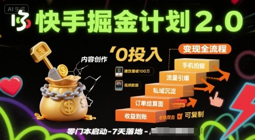 快手掘金计划2.0，快手电商变现全流程，简单可复制，0投入-zhichuangquan