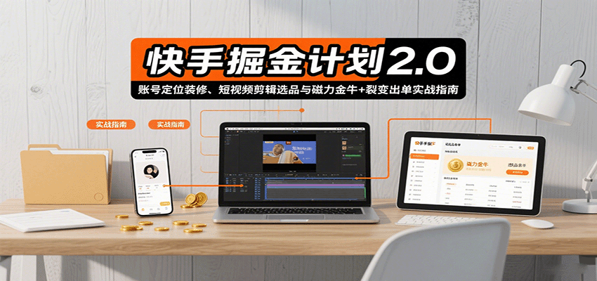 快手掘金计划2.0，账号定位装修、短视频剪辑选品与磁力金牛+裂变出单实战指南-zhichuangquan