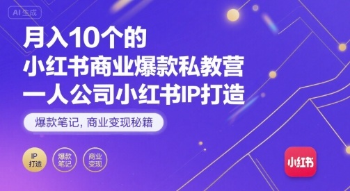 月入10个的小红书商业爆款私教营，一人公司小红书IP打造，爆款笔记，商业变现秘籍-zhichuangquan