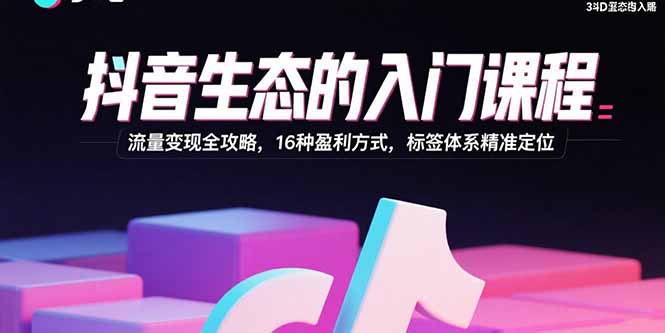 抖音生态的入门课程：流量变现全攻略，16种盈利方式，标签体系精准定位-zhichuangquan