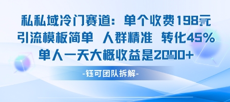 私域冷门赛道单个收费198米引流模板简单人群精准 45%的转化率单人一天大概收益多张-zhichuangquan