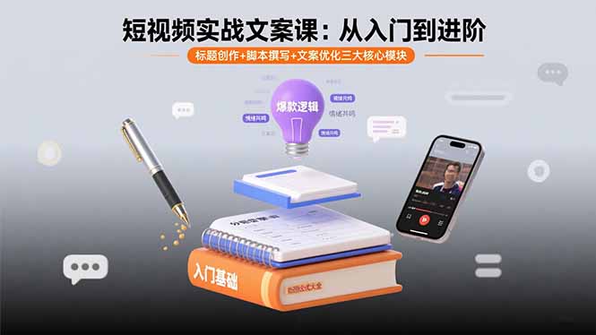 短视频实战文案课：从入门到进阶 标题创作+脚本撰写+文案优化三大核心模块-zhichuangquan