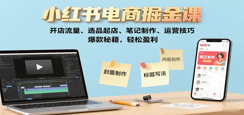 小红书电商掘金课：开店流量、选品起店、笔记制作、运营技巧，爆款秘籍，轻松盈利-zhichuangquan