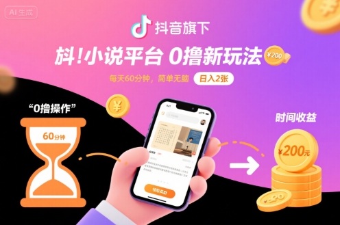 抖音旗下小说平台0撸新玩法，每天挂G60分钟，简单无脑，日入2张【揭秘】-zhichuangquan