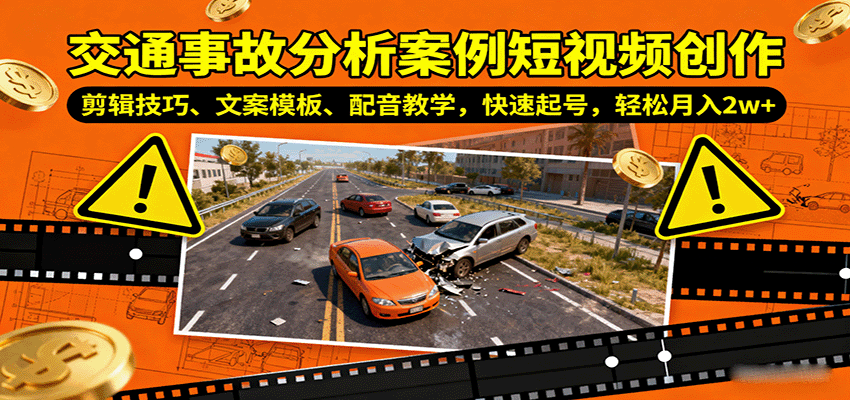 交通事故分析案例短视频创作，剪辑技巧、文案模板、配音教学，快速起号，轻松月入2w+-zhichuangquan