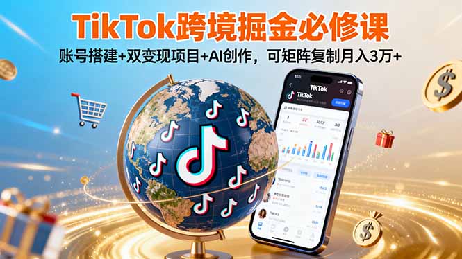 TikTo跨境掘金必修课，账号搭建+双变现项目+AI创作，可矩阵复制月入3万+-zhichuangquan