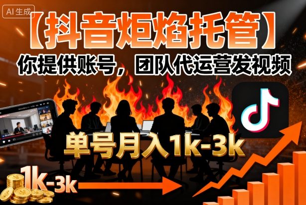 【抖音炬焰托管】你提供账号，团队代运营发视频，单号月入1k+【揭秘】-zhichuangquan