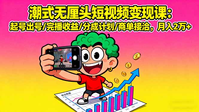 潮式无厘头短视频变现课：起号出号/完播收益/分成计划/商单接洽，月入2万+-zhichuangquan