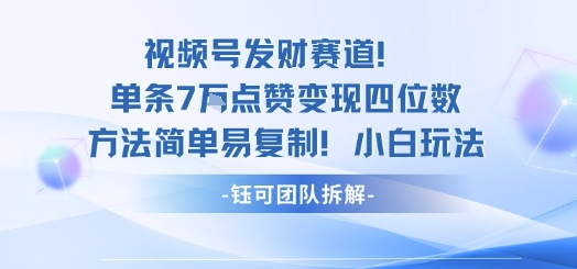 视频号发财赛道单条7W点赞变现四位数方法简单易复制小白玩法-zhichuangquan