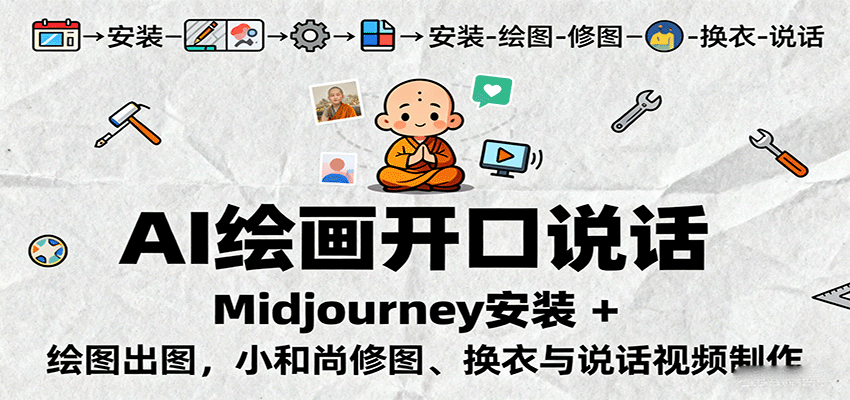 AI绘画开口说话，Midjourney安装 + 绘图出图，小和尚修图、换衣与说话视频制作-zhichuangquan