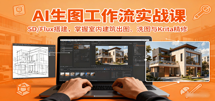 AI生图工作流实战课：SD/Flux搭建，掌握室内建筑出图、洗图与Krita精修-zhichuangquan