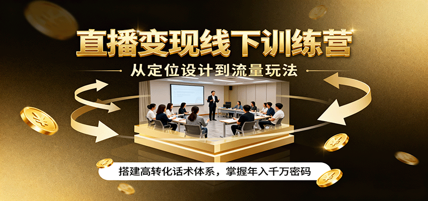 直播变现线下训练营，从定位设计到流量玩法，搭建高转化话术体系，掌握年入千万密码-zhichuangquan