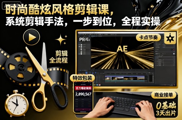 时尚酷炫风格剪辑课，系统剪辑手法，一步到位，全程实操-zhichuangquan