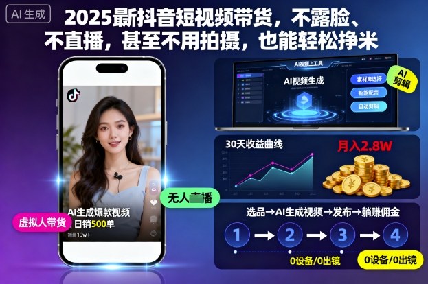 2025最新抖音短视频带货，不露脸、不直播，甚至不用拍摄，也能轻松挣米-zhichuangquan