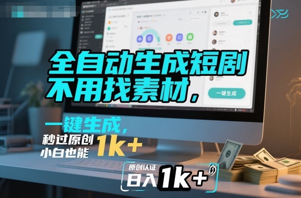 全自动生成短剧，不用找素材，不用剪辑，一键生成，秒过原创，小白也能轻松日入1k+【揭秘】-zhichuangquan