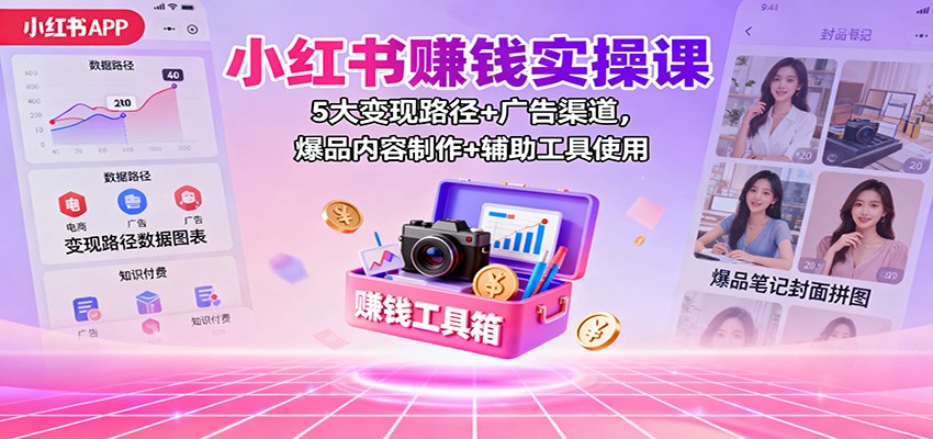 小红书赚钱实操课：5大变现路径+广告渠道，爆品内容制作+辅助工具使用-zhichuangquan