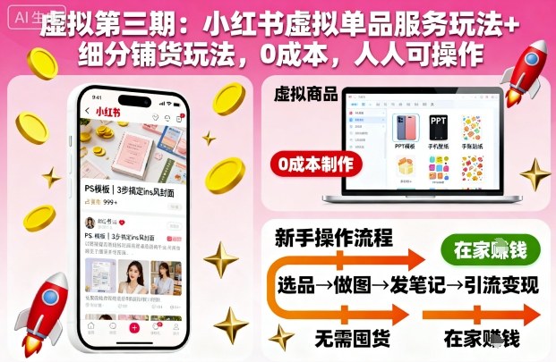 虚拟第三期：小红书虚拟单品服务玩法+细分铺货玩法，0成本，人人可操作(更新)-zhichuangquan