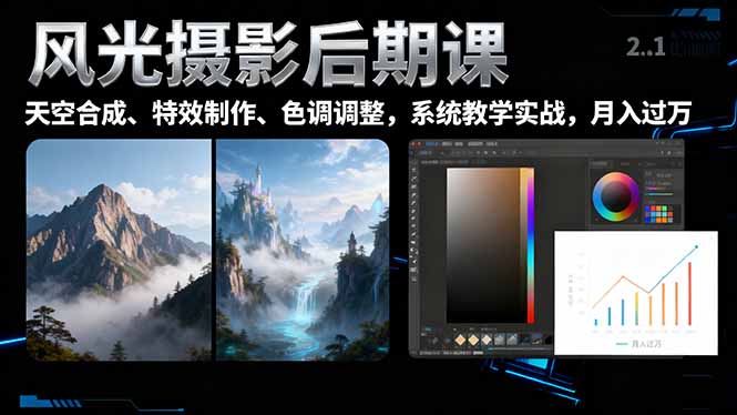 风光摄影后期课，一键换天空合成、特效制作、色调调整，月入过万-zhichuangquan