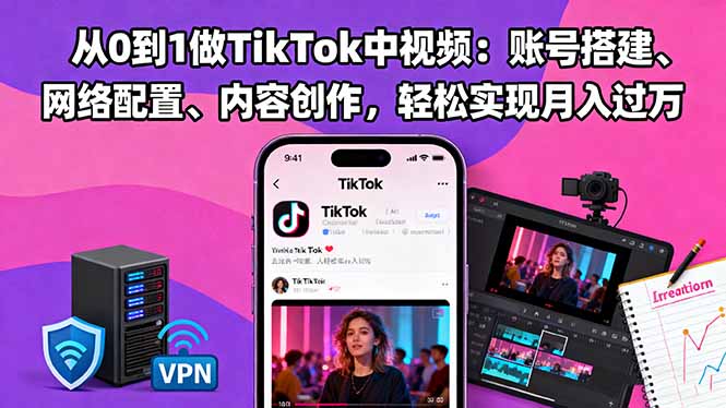 从0到1做TikTok中视频：账号搭建、网络配置、内容创作，轻松实现月入过万-zhichuangquan