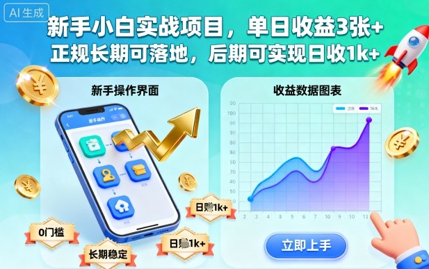 新手小白实战项目，单日收益3张+，正规长期可落地，后期可实现日收1k+【揭秘】-zhichuangquan