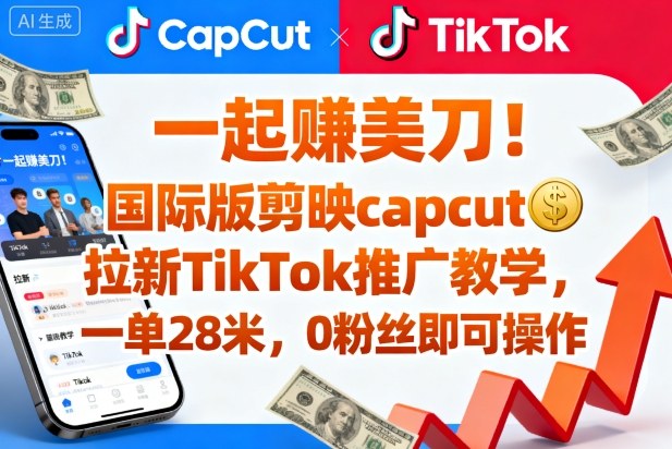 一起賺美刀！国际版剪映capcut拉新TikTok推广教学，一单28米，0粉丝即可操作(附推广入口和教学)-zhichuangquan