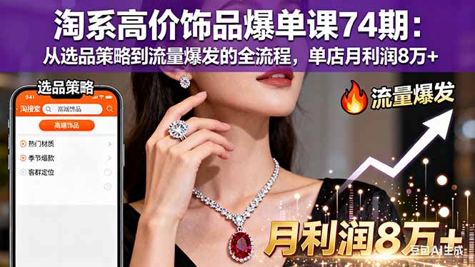淘系高价饰品爆单课74期：从选品策略到流量爆发的全流程，单店月利润8万+-zhichuangquan
