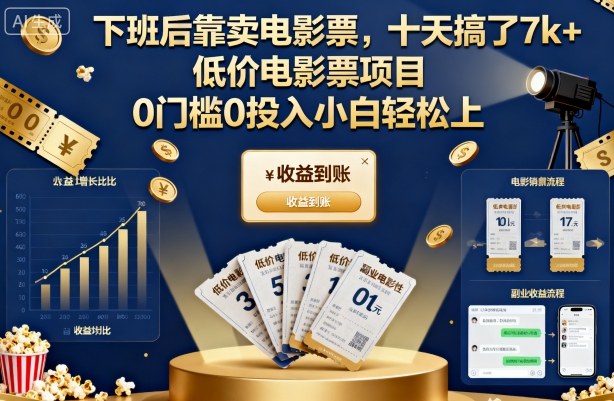 下班后靠卖电影票，十天搞了7k+，低价电影票项目，0门槛0投入小白轻松上手【揭秘】-zhichuangquan