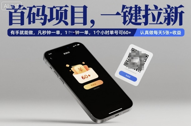 首码项目，一键拉新，有手就能做，几秒钟一单，1个小时单号可60+，认真做每天5张+收益【揭秘】-zhichuangquan