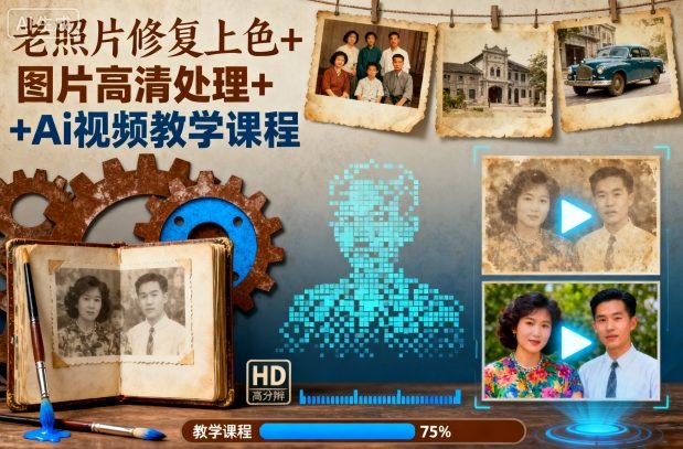 老照片修复上色+图片高清处理+Ai视频教学课程-zhichuangquan