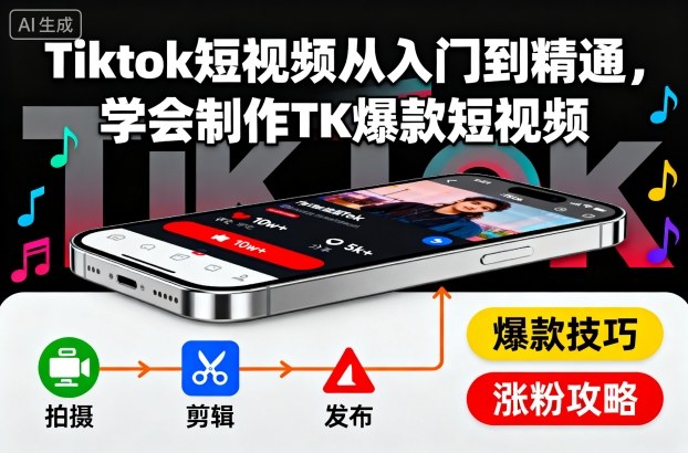 Tiktok短视频从入门到精通，学会制作TK爆款短视频-zhichuangquan