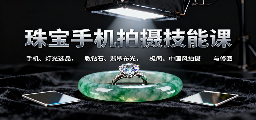 珠宝手机拍摄技能课:手机、 灯光选品，教钻石、翡翠布光，极简、中国风拍摄与修图-zhichuangquan