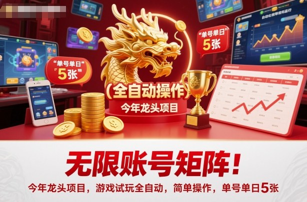 无限账号矩阵！今年龙头项目，游戏试玩全自动，简单操作，单号单日5张【揭秘】-zhichuangquan