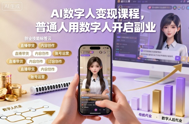 AI数字人变现课程，普通人用数字人开启副业-zhichuangquan