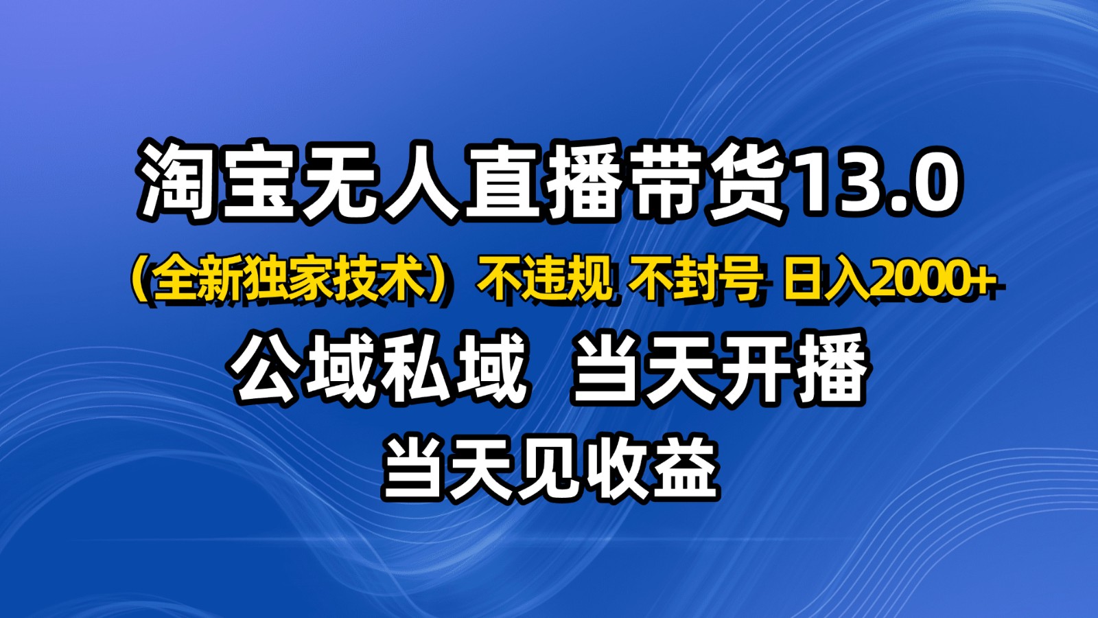 淘宝无人直播13.0，公域私域技术，不封号，不违规 布局下半年旺季赛道，日入2000+-zhichuangquan
